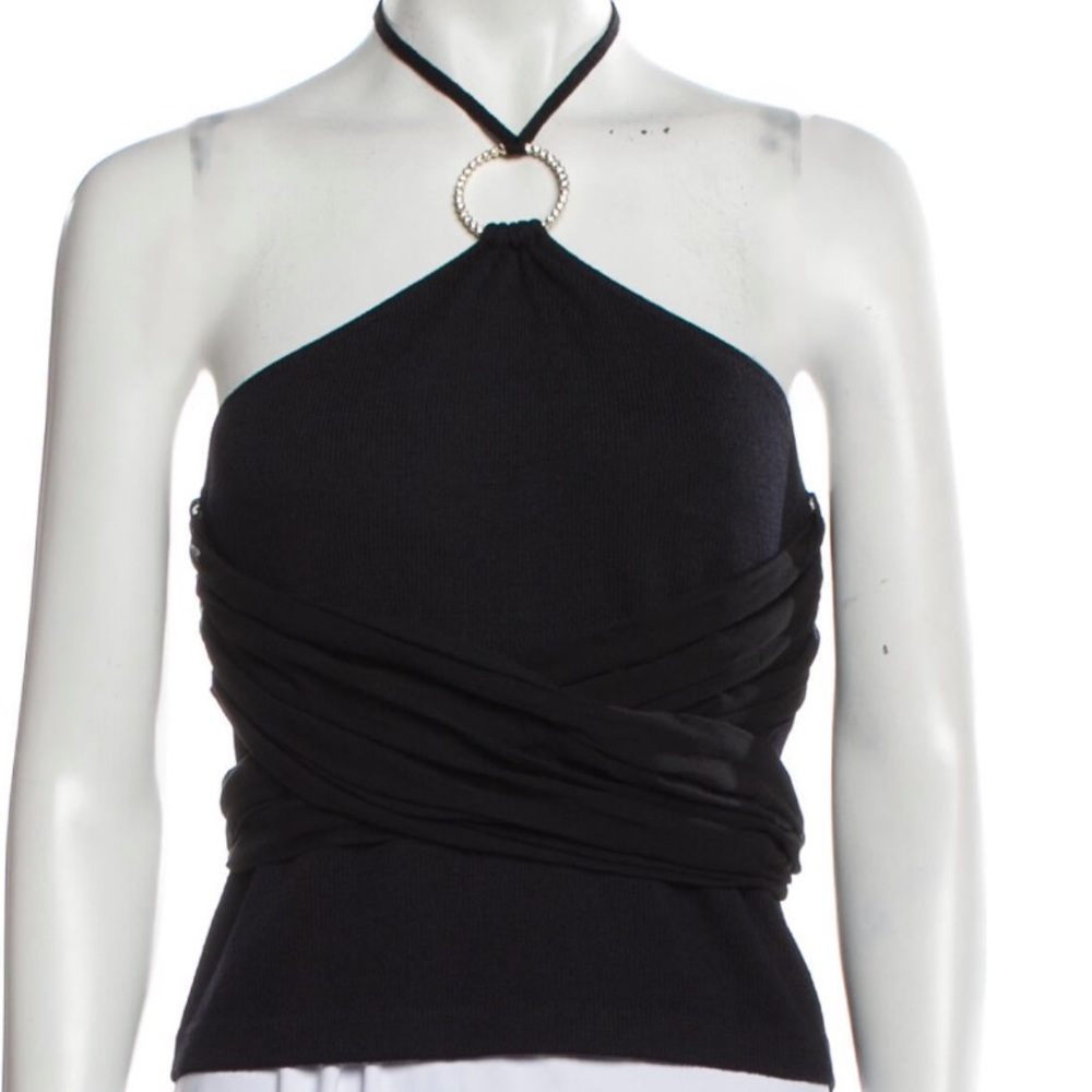 Halterneck Top - Embellished Ring and Bow Detail